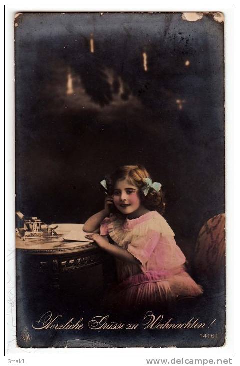 CHILDREN A GIRL WRITTING NPG Nr. 14161 PARTLY DAMAGED OLD POSTCARD 1917. - Other & Unclassified