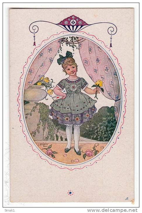 CHILDREN A GIRL WITH A ROSE Nr. 22-180 OLD POSTCARD - Other & Unclassified