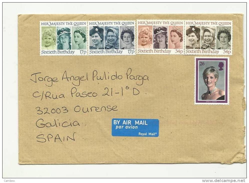 SPAIN ESPAGNE USED COVER 2012  ELIZABEHT II  QUEEN LADY DIANA - Unclassified