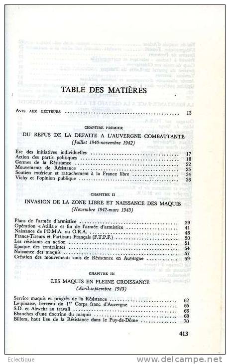 A Nous, Auvergne ! Par Gilles LEVY Et Francis CORDET, Ed. Presses De La Cité,1985 Résistance 1940/44 - Auvergne