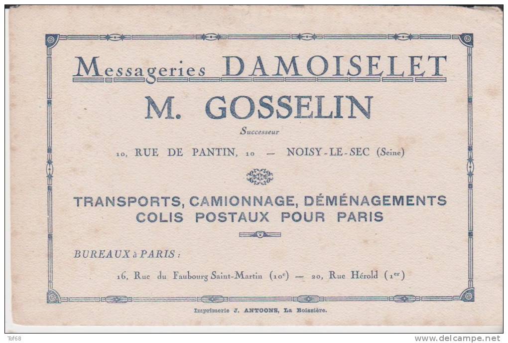 Buvard Messagerie Damoiselet Gosselin - Transporte