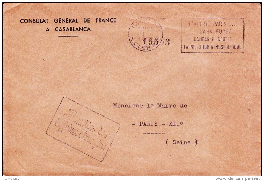 MAROC - 1962 - ENVELOPPE Du CONSULAT De FRANCE à CASABLANCA - Marokko (1956-...)