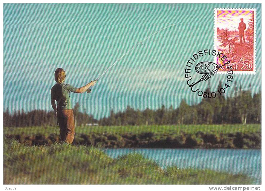 NORVEGE  CARTE  MAXIMUM   NUM.YVERT  855 LA PECHE SPORTIVE - Maximumkarten (MC)