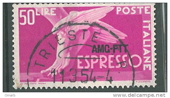 Fra373 Trieste Zona A AMG-FTT, 1952, Espresso, Express, N.7, 50 Lire Rosa, Serie Democratica - Poste Exprèsse