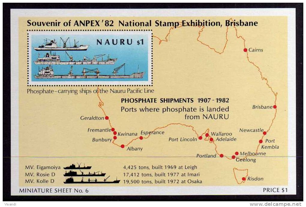 Nauru - 1982 - Phosphate Shipments/"Anpex 82" Stamp Exhibition Miniature Sheet - MNH - Nauru