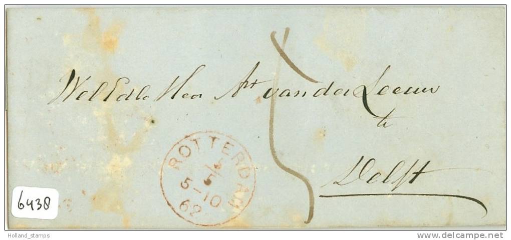 HANDGESCHREVEN BRIEF * Uit 1862 * Van ROTTERDAM Naar DELFT  (6438) - Storia Postale
