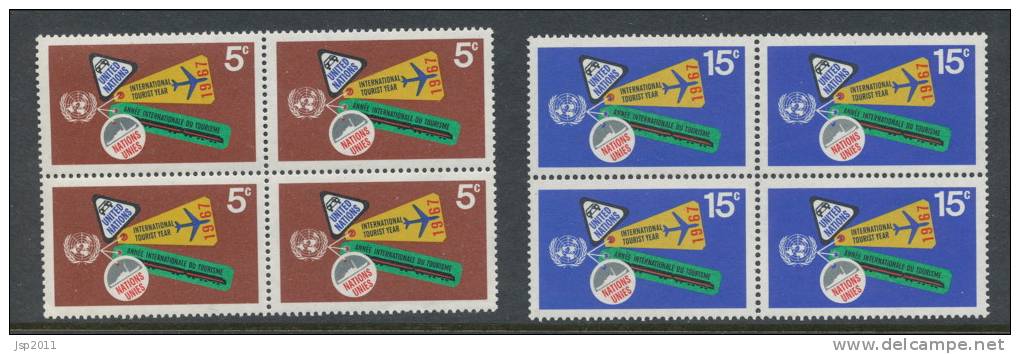 UN New York 1967 Michel 185-186 2 Blocks Of 4, MNH** - Hojas Y Bloques