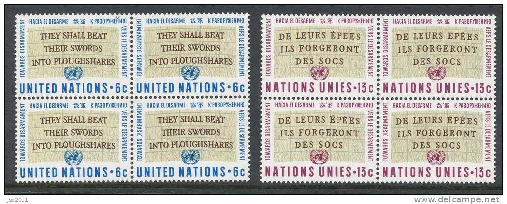 UN New York 1967 Michel 187-188 2 Blocks Of 4, MNH** - Hojas Y Bloques