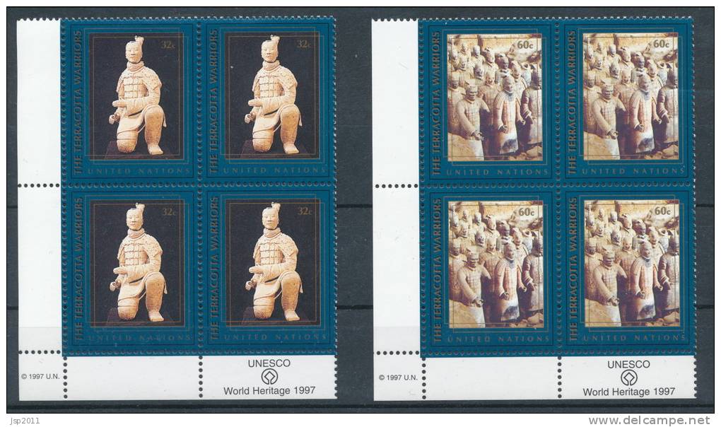 UN New York 1997 Michel 748-749 2 Blocks Of 4, Lable In Lower Left Corner, MNH** - Hojas Y Bloques