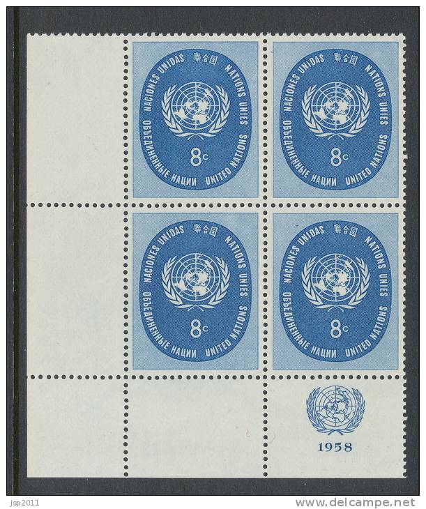 UN New York 1958 Michel 71, Block Of 4, Lable Corner Block, MNH** - Blocs-feuillets