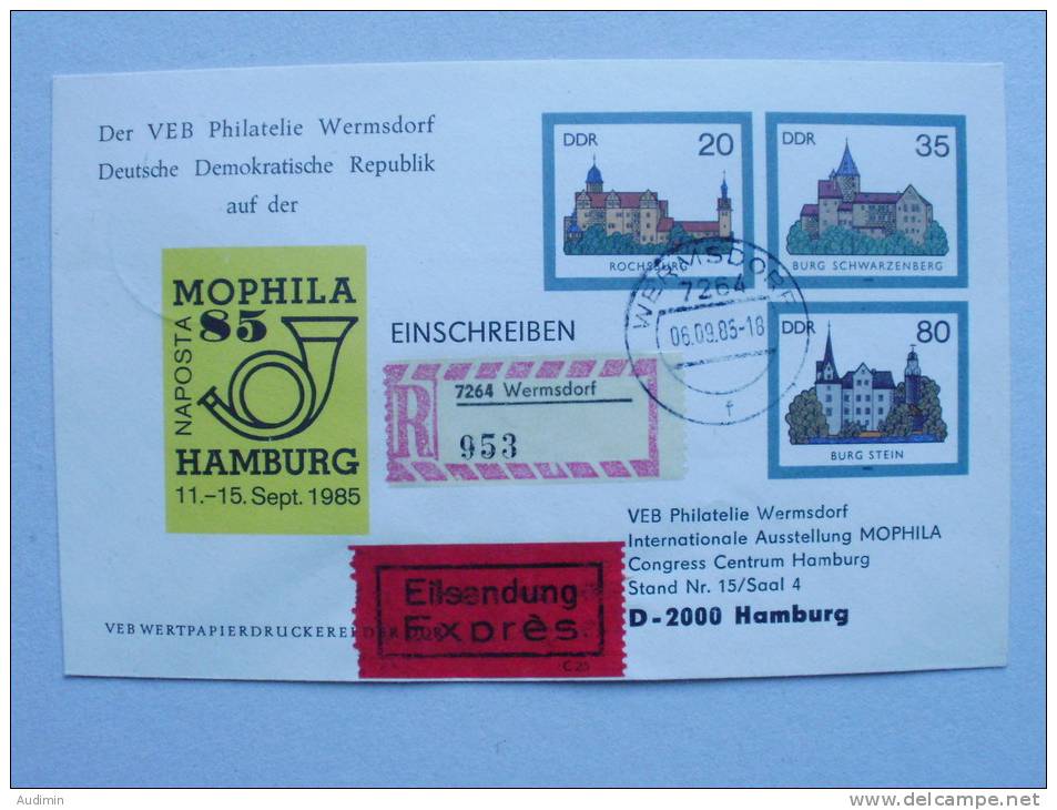DDR Ganzsache 2977/9 Ganzsache Stationary Used Oo Echt Gelaufen Per Einschreiben REKO, Burgen - Enveloppes - Oblitérées