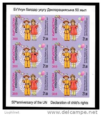 KYRGYZSTAN Kirghizistan 2010, ONU, DECLARATION DES DROITS DE L'ENFANT, ND / IMPERFORATED Feuillet De 6 Val., Neuf. R2189 - Kirghizistan