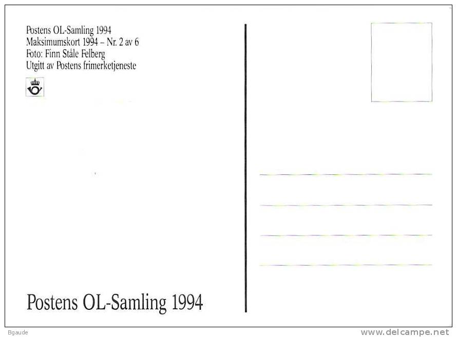 NORVEGE  CARTE MAXIMUM  NUM.YVERT 1100 JEUX OLYMPIQUES LILLEHAMER DE 1994 SPORT - Maximumkarten (MC)