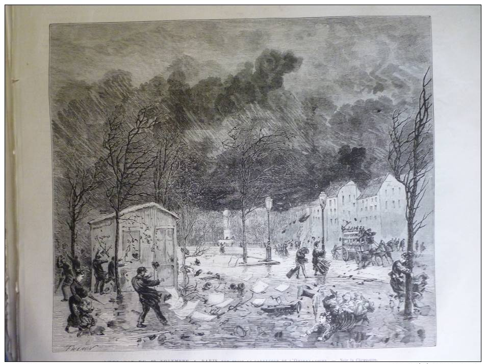 L'ouragan Du 10 Novembre 1875 A Paris , Vue Prise Au Carrefour De L'Observatoire , Gravure De Trichon 1875 - Documents Historiques