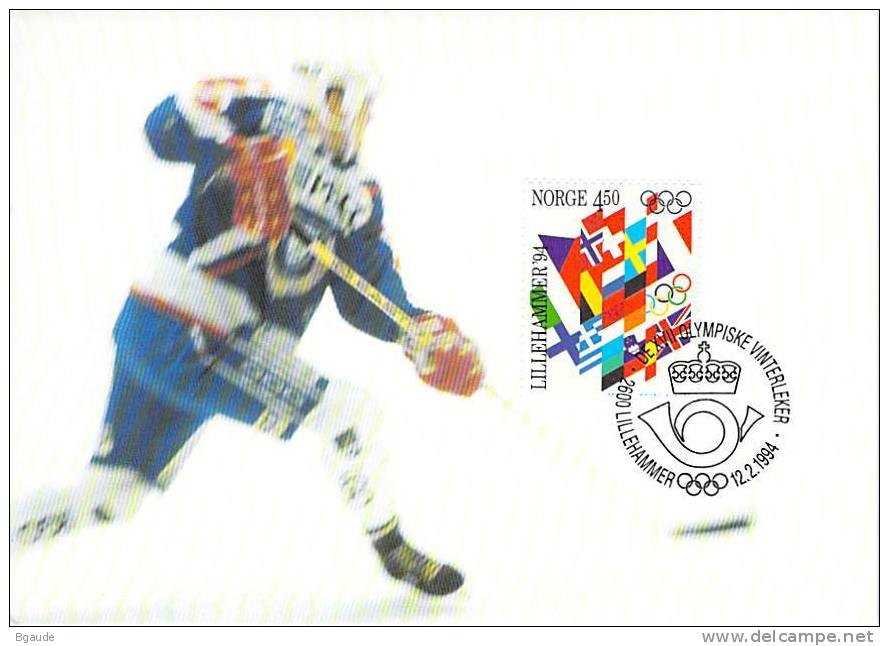 NORVEGE  CARTE MAXIMUM  NUM.YVERT 1104 JEUX OLYMPIQUES LILLEHAMER DE 1994 SPORT - Maximum Cards & Covers