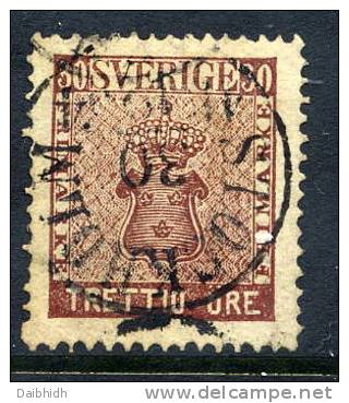 SWEDEN 1858 30 öre Chocolate , Fine Used.   Michel 11b. - Used Stamps