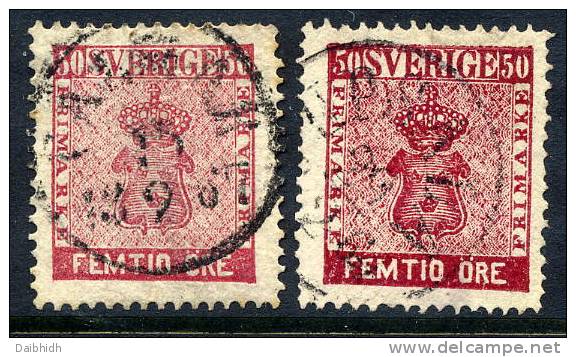 SWEDEN 1858 50 öre In Two Shades, Fine Used.    Michel 12a-b - Usati