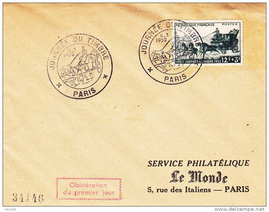 CARTE JOURNEE DU TIMBRE 1952 - OBLITERE - PARIS  -COTE :35 € € - Giornata Del Francobollo