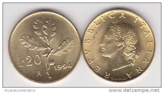 ITALIA    20 Liras 1.994  Aluminio Bronce KM#97.2 SC/UNC    DL-10.267 - 20 Lire