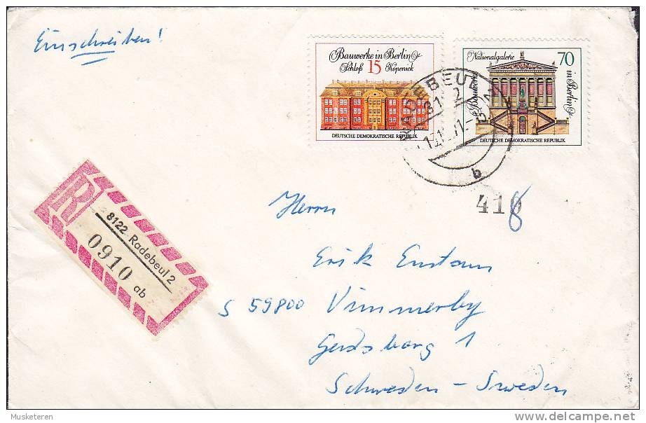 ## Germany DDR Einschreiben Registered RADEBEUL 1971 To VIMMERBY Sweden Bauwerke In Berlin Stamps (2 Scans) - Covers & Documents