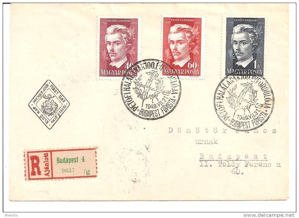 FDC Enveloppe 1er Jour En Recommandé Cachet De Budapest Du 31/07/1949 (lot 11) - FDC