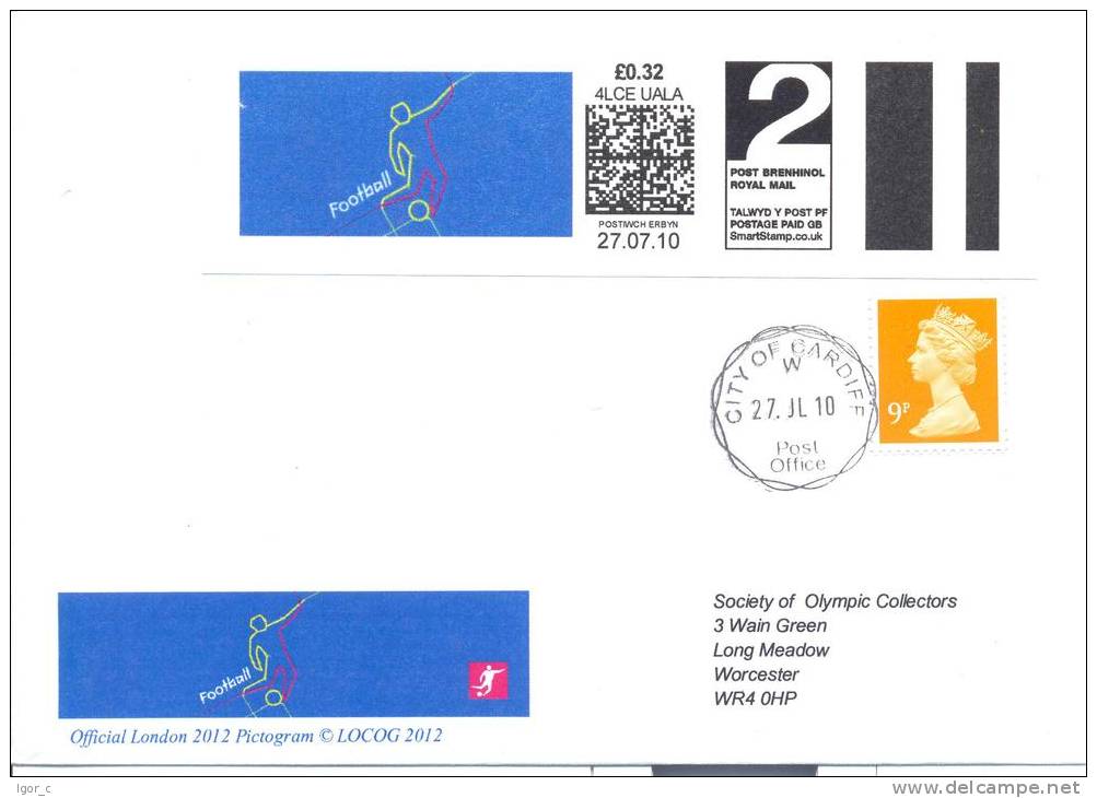 Olympic Games 2012 London; Football Soccer Pictogram Smart Stamp; 2nd Class Uprated To 1st - Sommer 2012: London