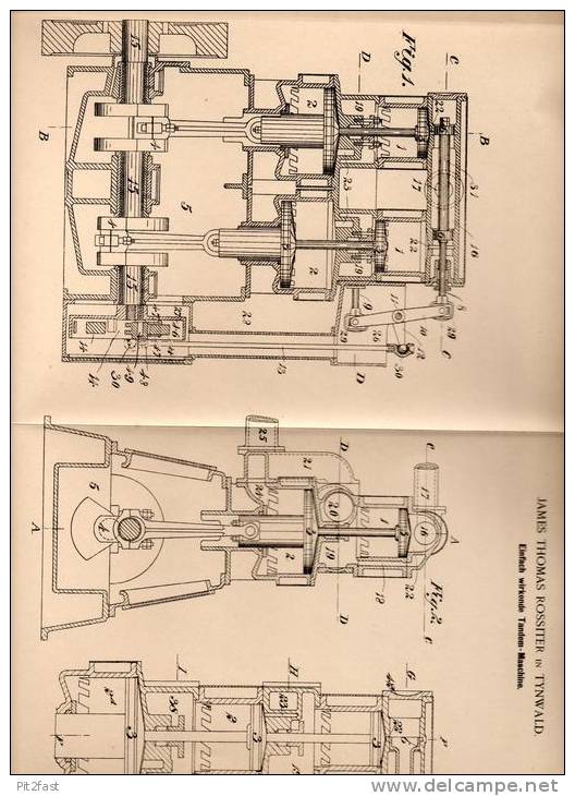 Original Patentschrift - James Th. Rossiter In Tynwald , 1899 , Tandem - Maschine  !!! - Machines