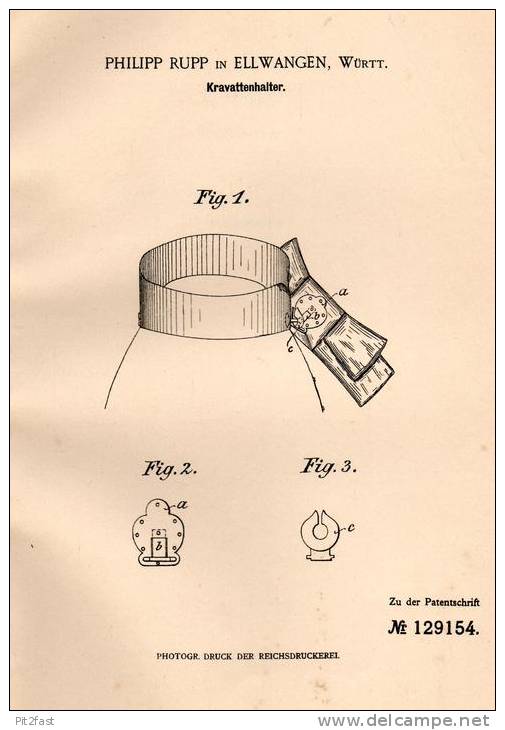 Original Patentschrift - P. Rupp In Ellwangen , 1901 , Halter Für Kravatten , Kravatte !!! - Krawatten