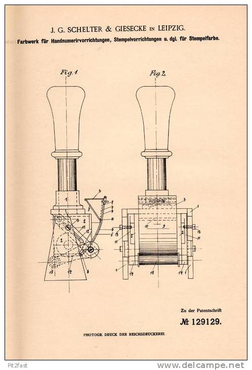 Original Patentschrift - Schelter & Giesecke In Leipzig , 1901 , Stempel - Farbwerk Für Stempelfarbe  !!! - Timbri