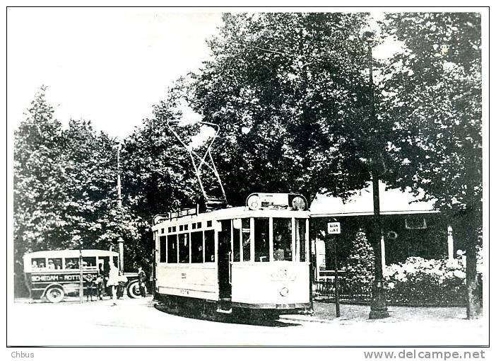 Autobus Schiedam - Rotterdam, Tram, Strassenbahn Lijn 8 RETM, Schiedam (?), 1926, Reproductie - Automobili