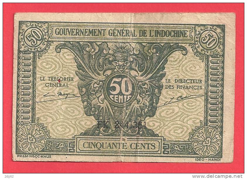 50 Cents, Vert, NAM HAO? Gouvernement Général - Pli Central    (J616) - Indochine
