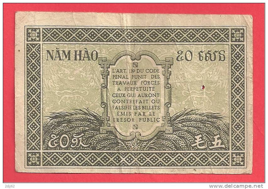 50 Cents, Vert, NAM HAO? Gouvernement Général - Pli Central    (J616) - Indochina