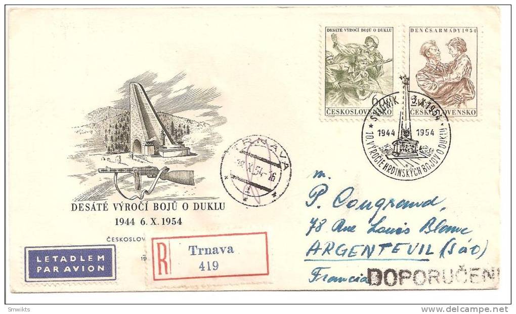 Lettre Recommandée Par Avion Sur Enveloppe 1er Jour Du 06/10/1954 Circulée Vers La France - FDC