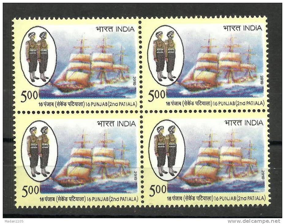 INDIA, 2010, 16th Punjab, (2nd Patiala) Regiment Ship,Block Of 4,  MNH, (**) - Neufs