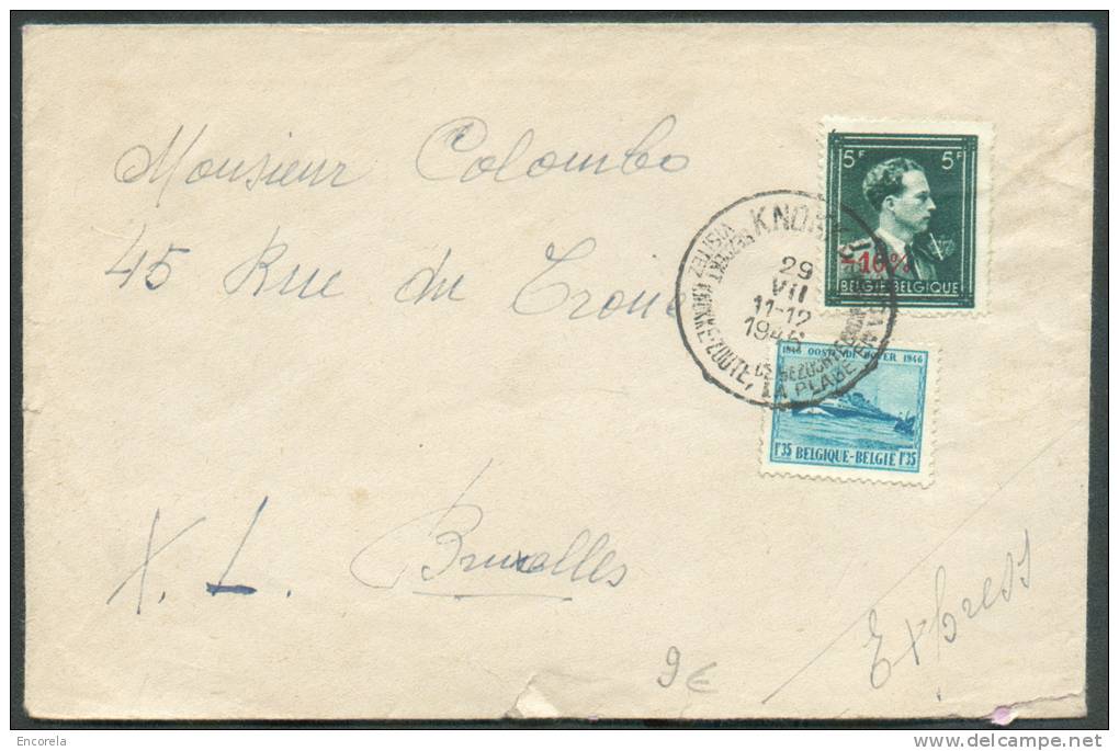 Lettre Exprès Affr. Léopold III -10% Obl. Sc KNOCKE Visitez Knocke-Zoute Vers Bruxelles - 8366 - 1946 -10%