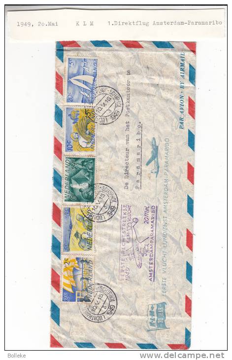 Pays Bas - Lettre De 1949 - 1er Vol Amsterdam - Paramaribo - Plages - Voile - Agriculture - - Brieven En Documenten