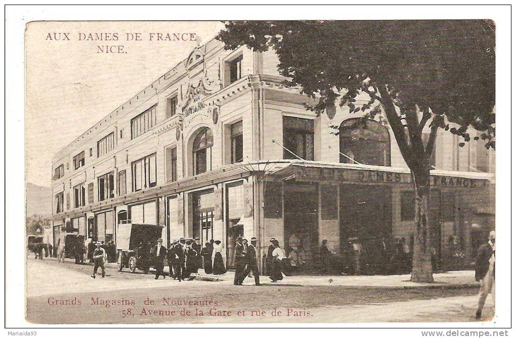 NICE - ALPES MARITIMES - DEVANTURE MAGASIN AUX DAMES DE FRANCE - 58 AVENUE DE LA GARE ET RUE DE PARIS - Petits Métiers