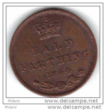 COINS  GRANDE BRETAGNE  KM 738 1/2 Farthing 1844 .   (DP163) - A. 1/4 - 1/3 - 1/2 Farthing