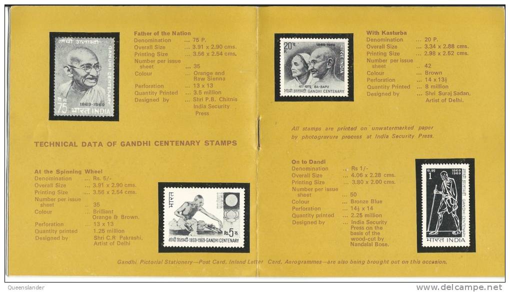 1969 Gandhi Centenary Booklet Shows Stamps Issued For Centenary Front Back And Inside Shown - Other & Unclassified