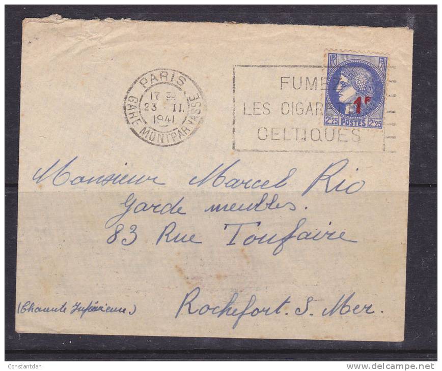 FRANCE LETTRE AU DEPART DE PARIS DU 23.2.1941 CACHET D'ARRIVEE ROCHEFORT SUR MER DU 24.2.1941 AVEC FLAMME - Lettres & Documents