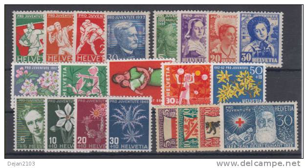 Switzerland 5 Complete Series Flora,folk Costume Pro Juventute MH * - Unused Stamps