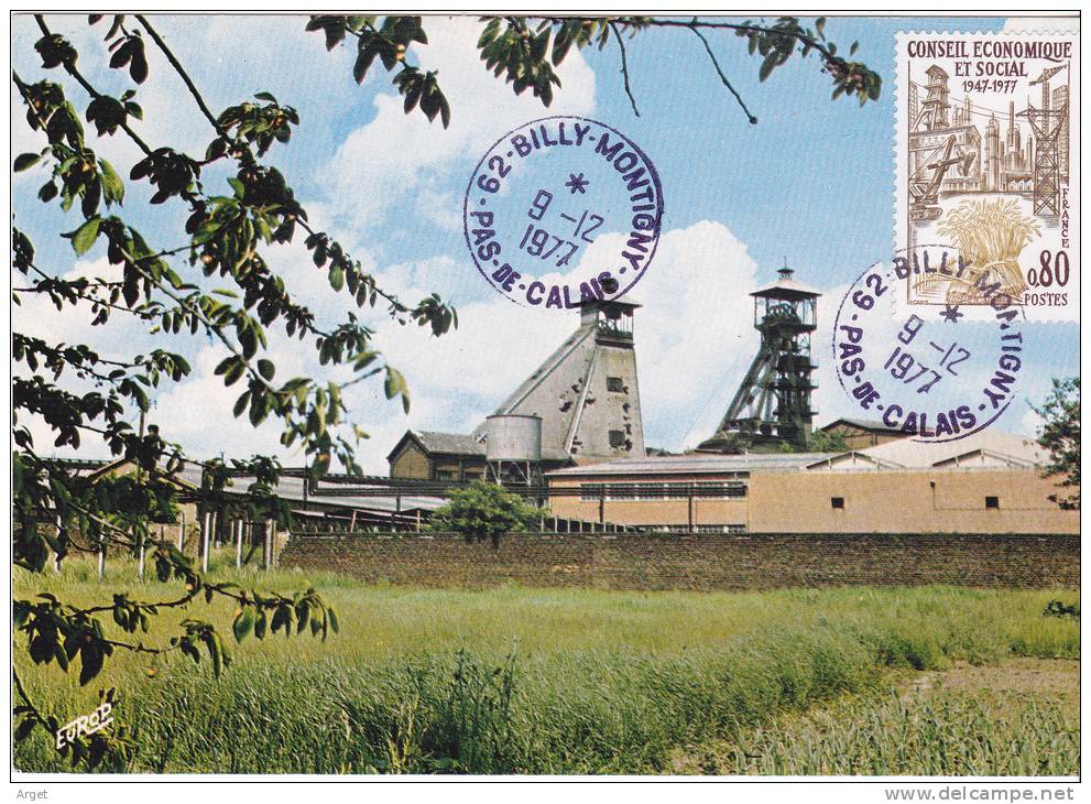 Carte-Maximum FRANCE N° Yvert 1957 (Puits De Mines) Obl Sp Billy-Montigny (Ed Pierron) - 1970-1979