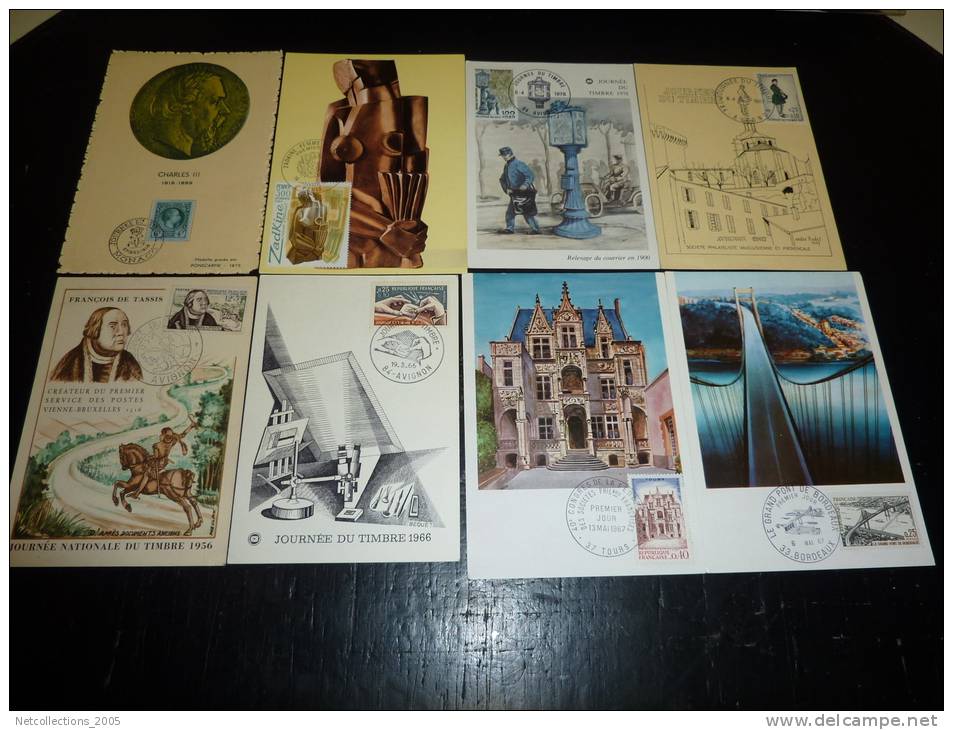 LOT DE 8 CARTES MAXIMUM - CHARLES III, ZADKINE, LE GRAND PONT DE BORDEAUX, JOURNEE DU TIMBRE - Colecciones & Series