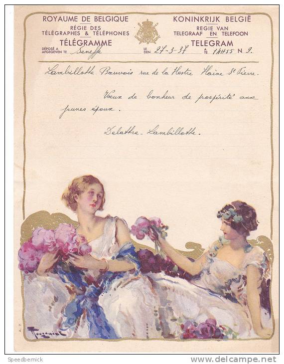 Belgique Telegramme Telegram -dessin A7 - Lambillotte Beauvais, Plaine Saint Pierre. 1937 - Telegrams