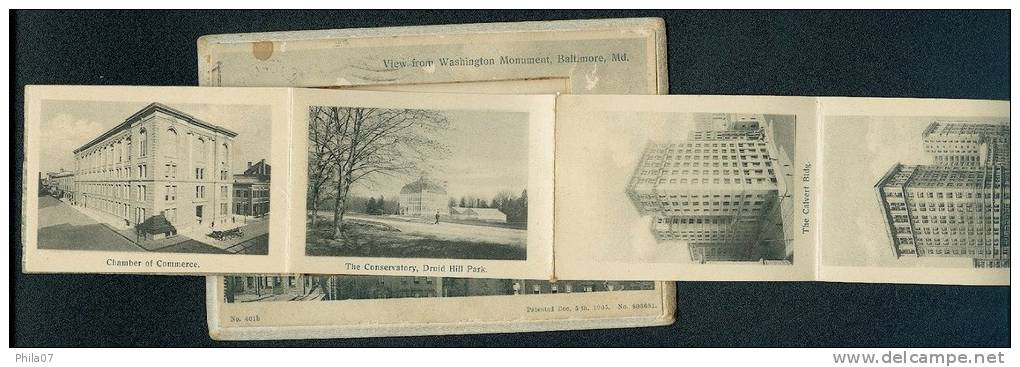 View from Washington Monument, Baltimore MD.  --old postcard with 12 small pictures of other interesting sites of Baltim