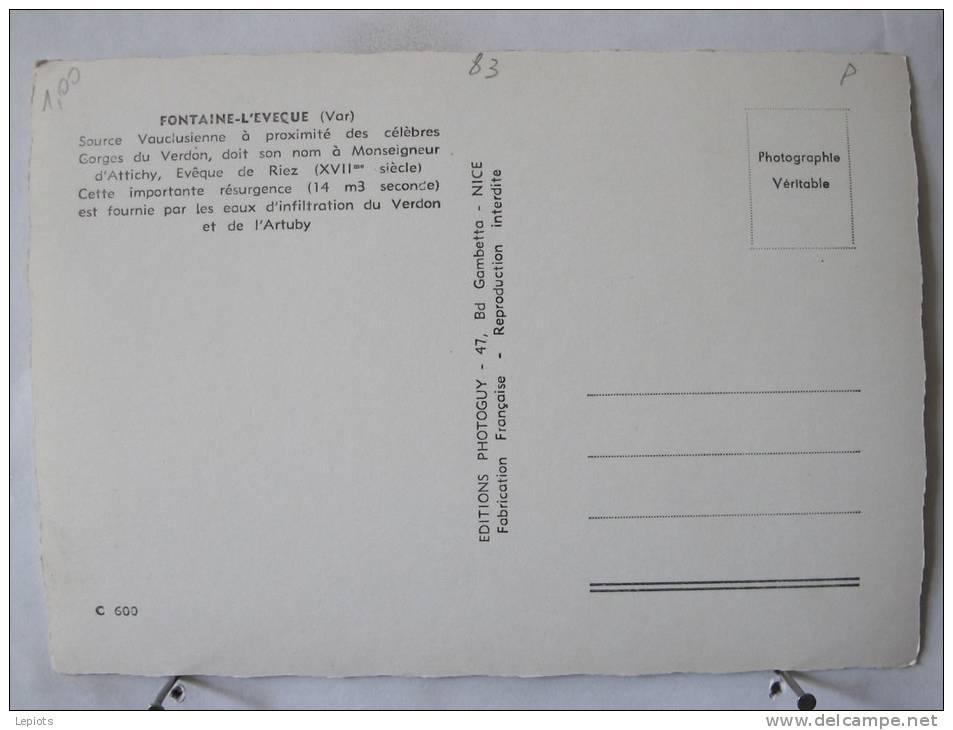 83 - Fontaine L'Evêque - Source Vauclusienne à Proximité Des Gorges Du Verdon - Scan Recto-verso - Other & Unclassified
