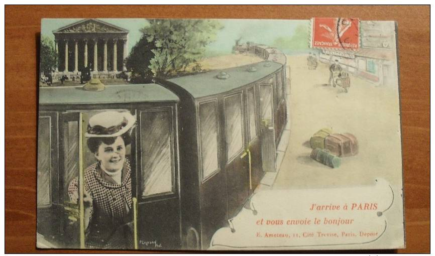 France - Train - ´´J´arrive à Paris, Et Vous Envoie Le Bonjour... ´´ En 1908 - Colorisée - Trains