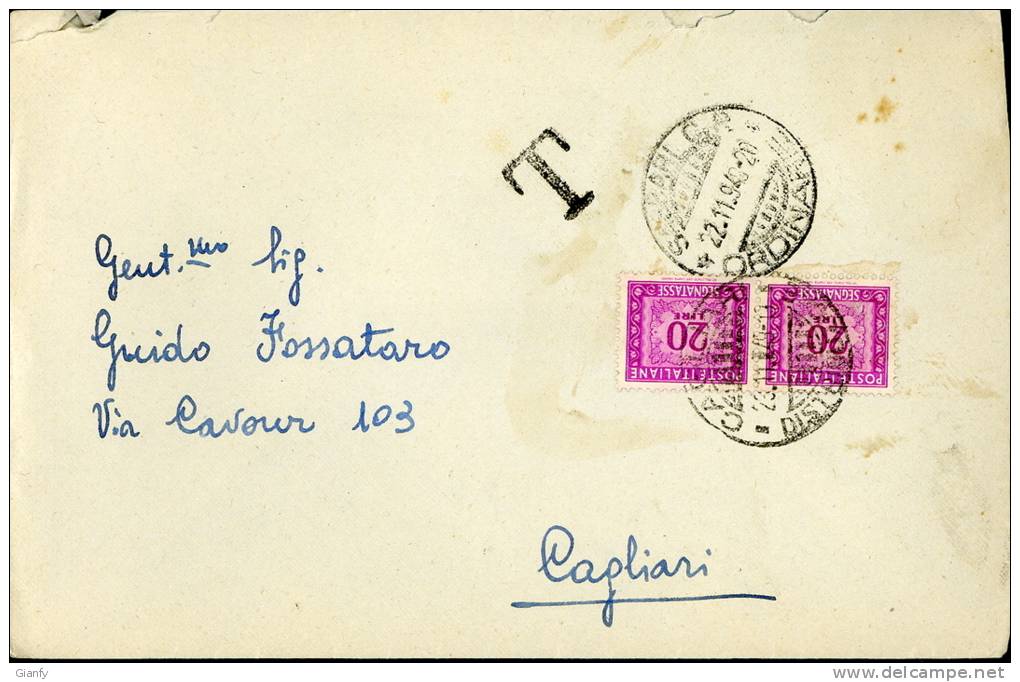 STORIA POSTALE SEGNATASSE RUOTA I  2 X 20 LIRE 1949 LA MADDALENA X CAGLIARI - Impuestos