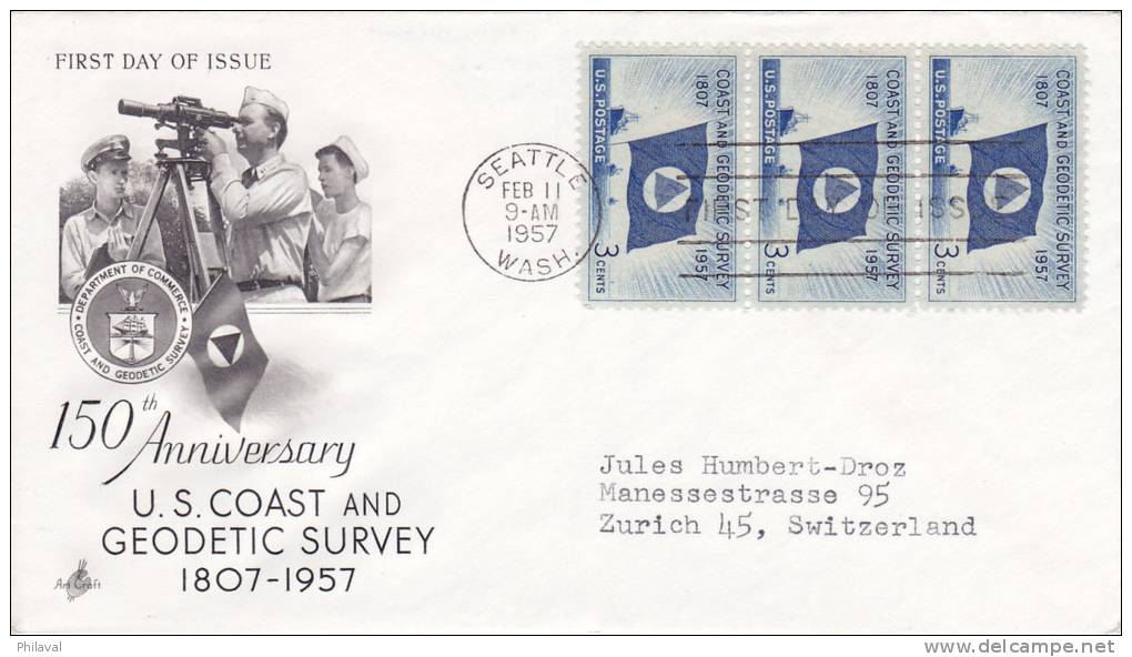 150th Anniversary U.S Coast And Geodetic Survey - First Day Of Issue - 11 Feb 1957 - 1951-1960