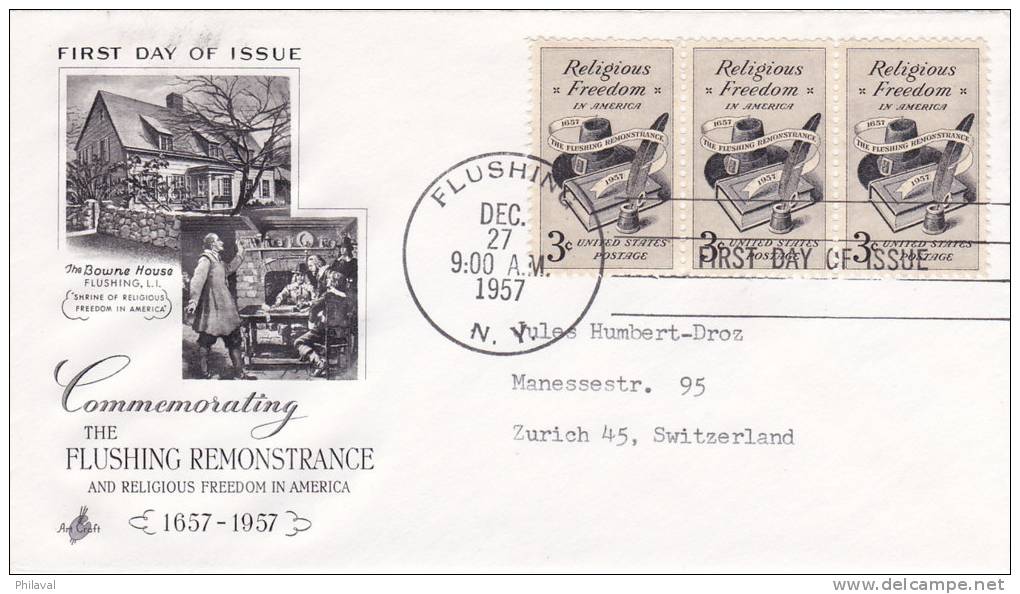 Commemorating The Flushing Remonstrance And Religious Freedom In America - First Day Of Issue - 27 Dec 1957 - 1951-1960